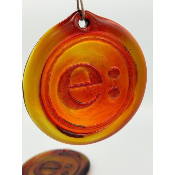 Vintage Amber Orange Yellow Round Glass Suncatchers with Letter‎ E - Picture 1 of 5